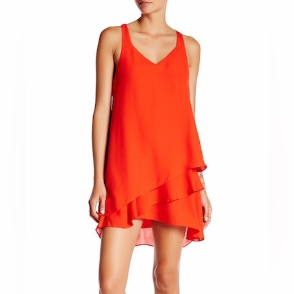 Parker Neon Coral Orange Eve Dress Racerback Sundress Tiered Hem Womens Sz Small